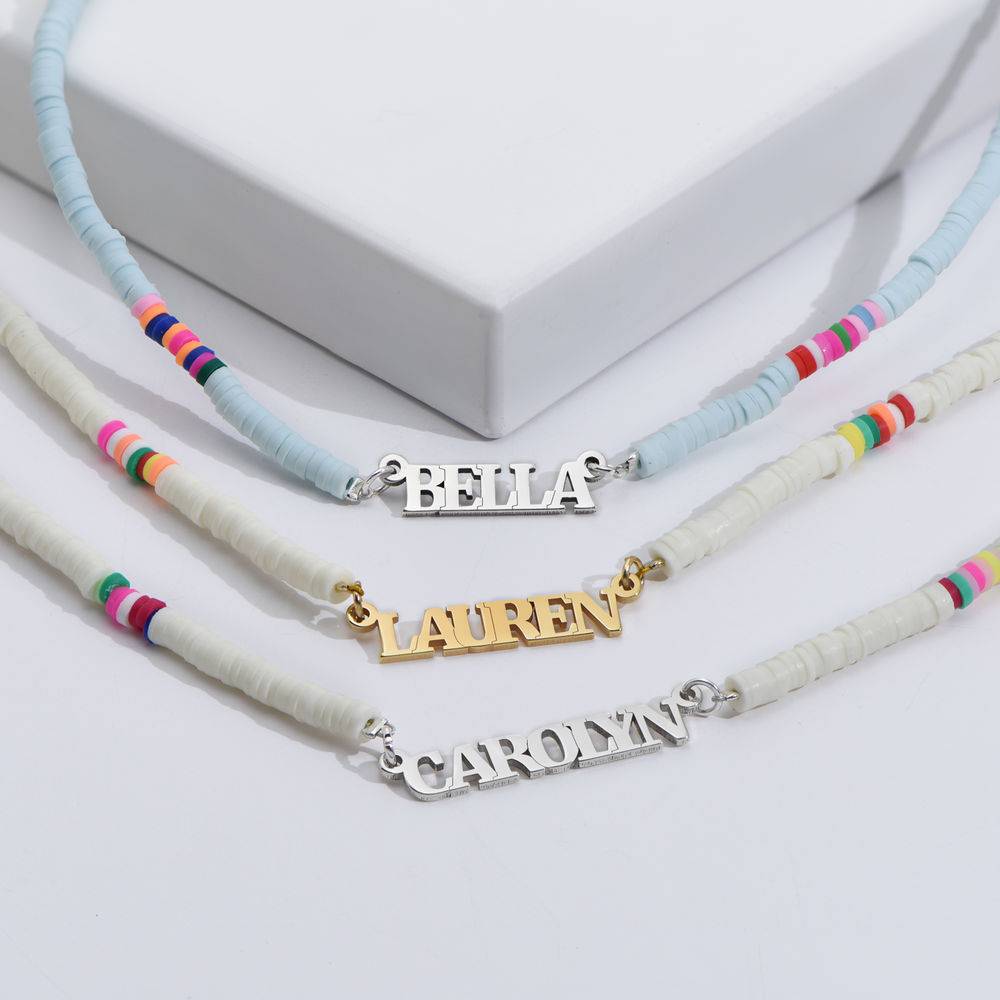 White Bead Name Necklace in Sterling Silver