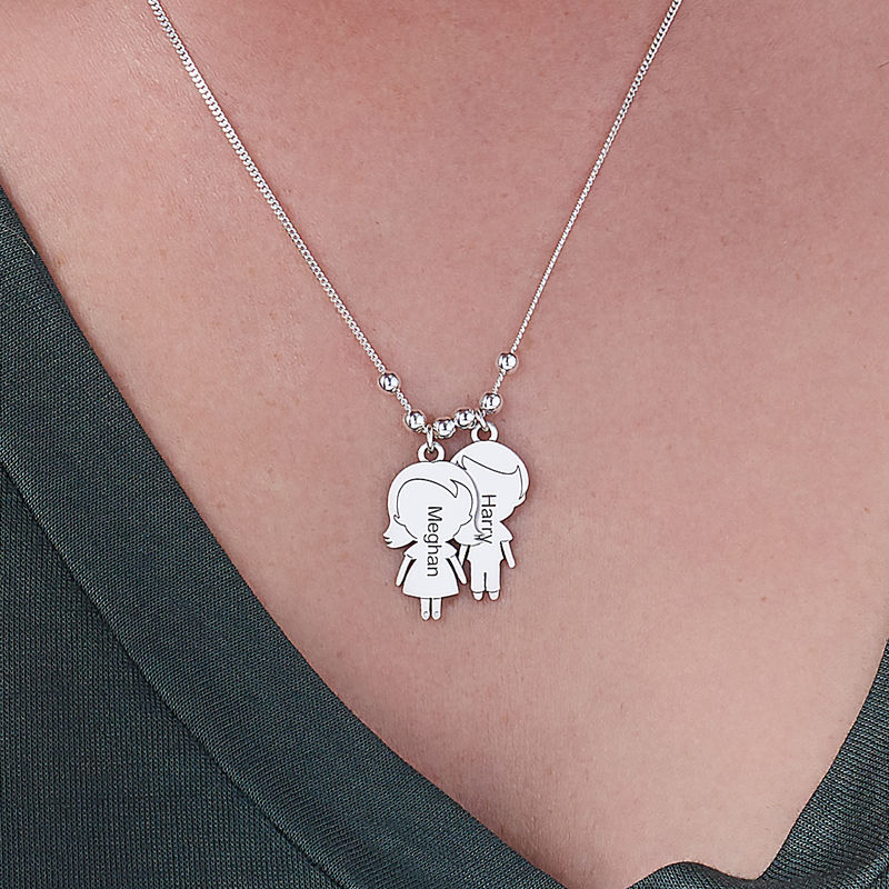 Mom Necklace with Children Charms in Sterling Silver Sterling - 3 product photo