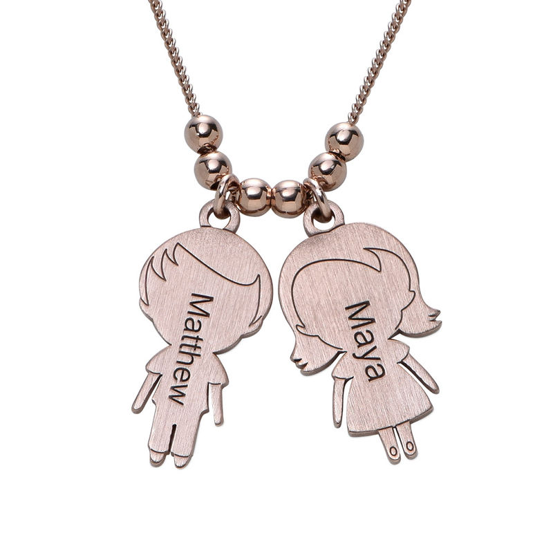 Mom Necklace with Children Charms in Rose Gold Plating