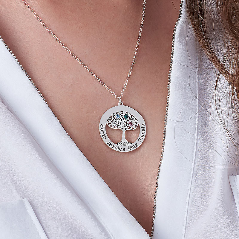 Circle Tree of Life Necklace with Birthstones - 2