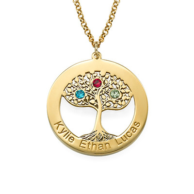 Gold Plated Tree of Life Necklace with Birthstones