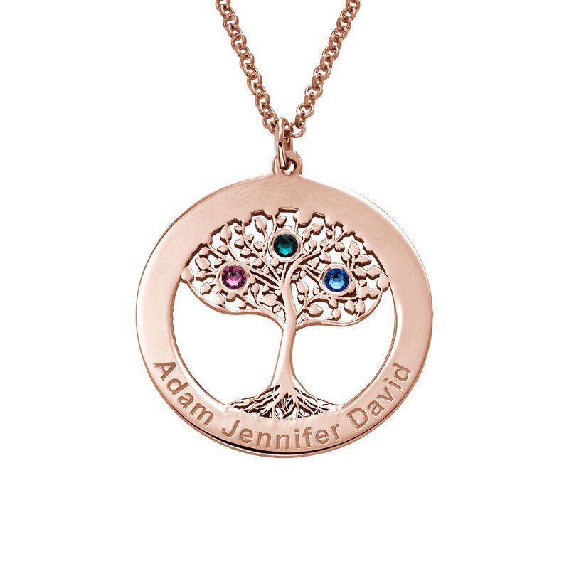 Rose Gold Plating Circle Tree of Life Necklace with Birthstones