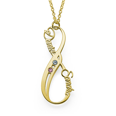 Vertical Infinity Name Necklace with Birthstones with Gold Plating