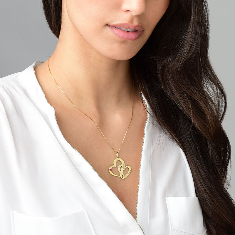 Engraved Two Heart Necklace - 14k Gold - 2 product photo