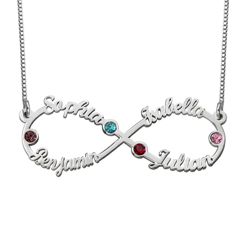 Infinity 4 Names Necklace with Birthstones