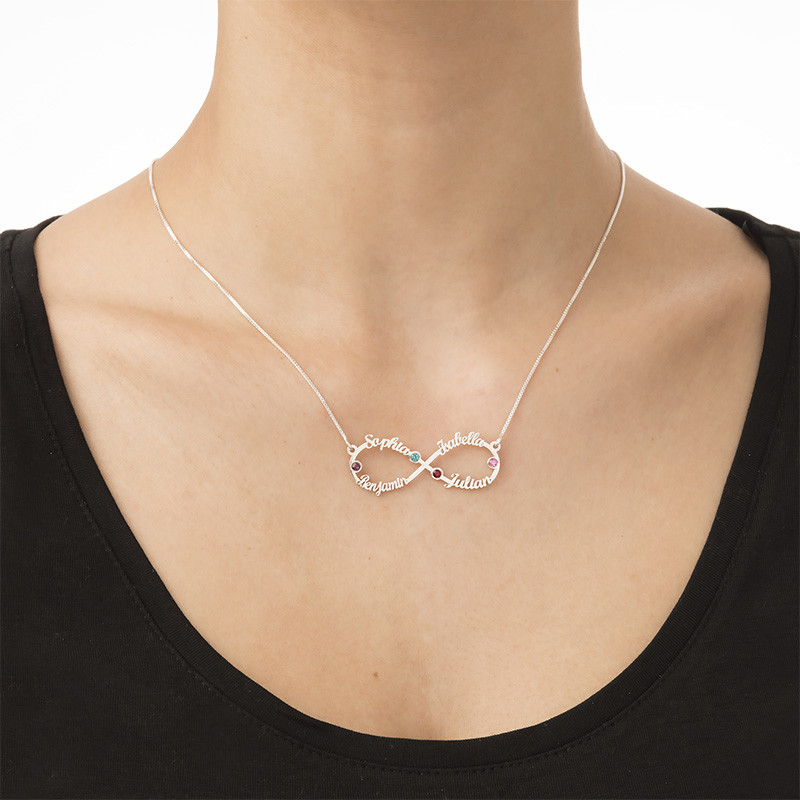 Infinity 4 Names Necklace with Birthstones - 1