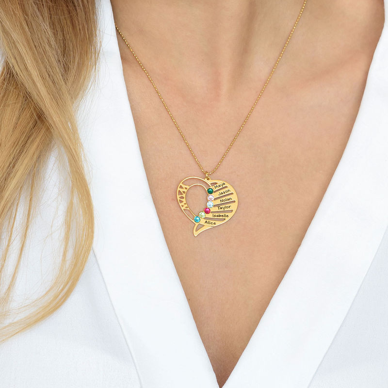 Engraved Mom Birthstone Necklace - 14K Gold - 2 product photo