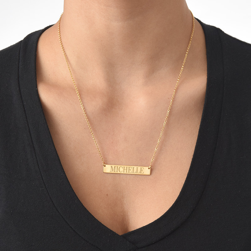 18k Gold Plated Engraved Bar Necklace - 1