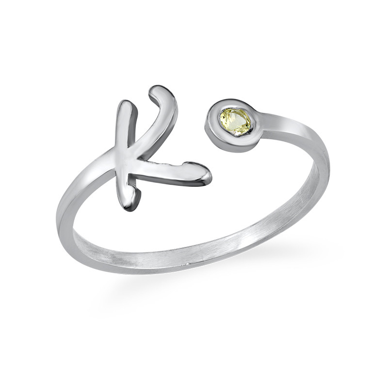 Initial Open Ring with Birthstone - 1