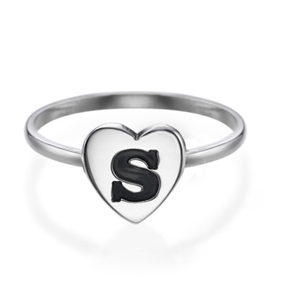 Sterling Silver Heart Initial Ring - 1