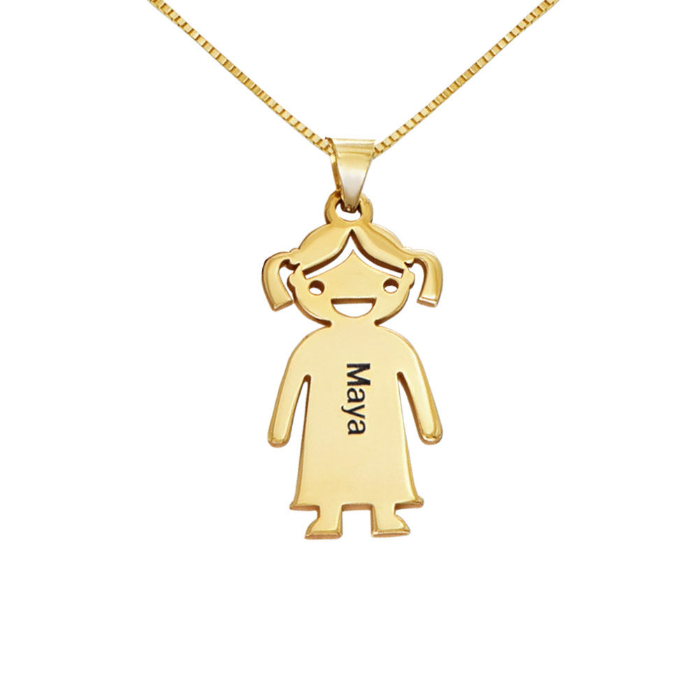Mother's Necklace with Children Charms in 10K Yellow Gold - 1