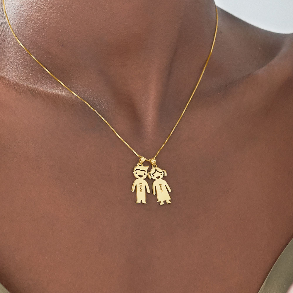 Mother's Necklace with Children Charms in 10K Yellow Gold - 4
