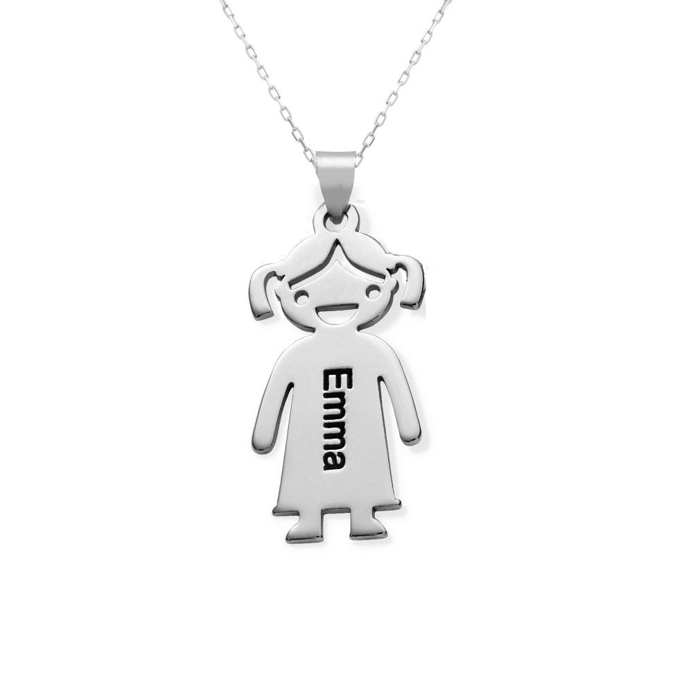 Mother’s Necklace with Children Charms in 10K White Gold - 1