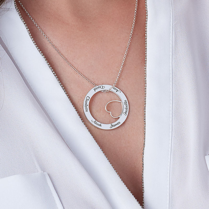 Family Love Circle Pendant Necklace - Sterling Silver - 2