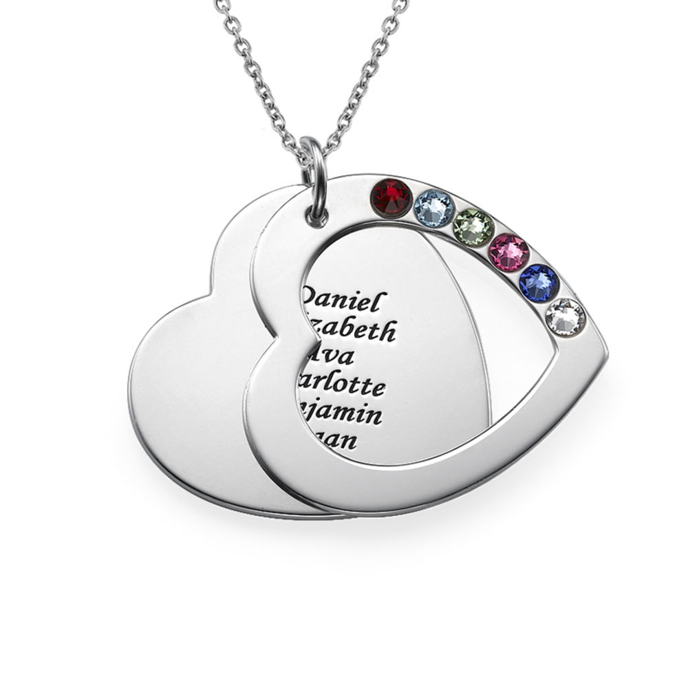 Family Heart Necklace with Birthstones - 1
