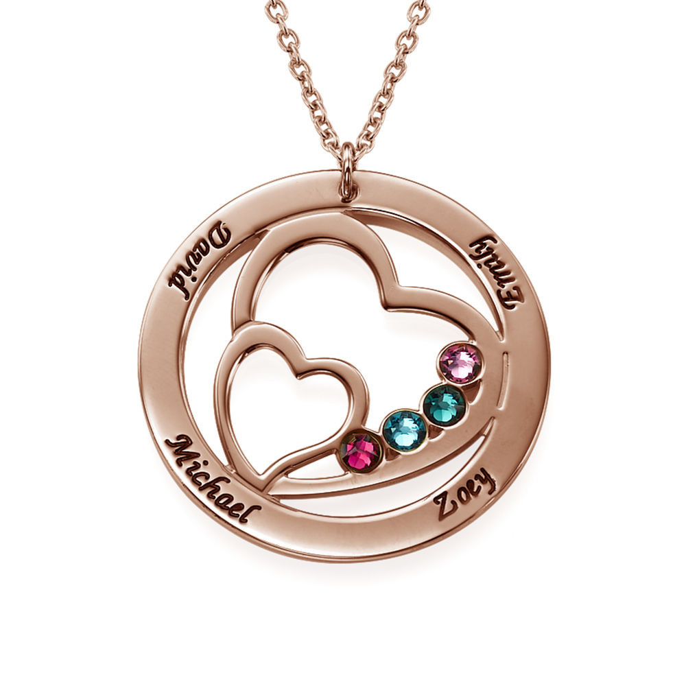 Heart in Heart Birthstone Necklace for Moms  - Rose Gold Plating