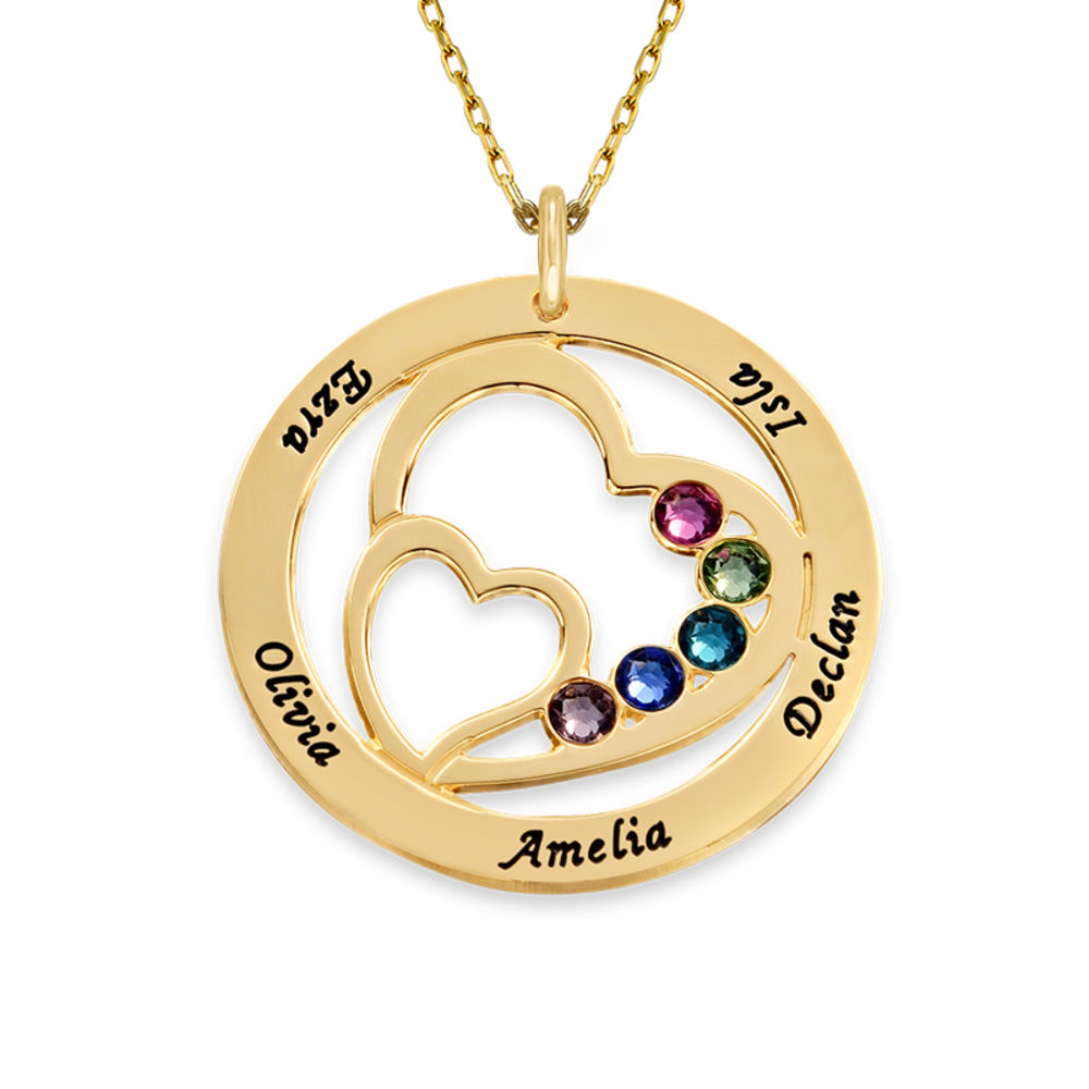 Heart in Heart Birthstone Necklace - 10K Yellow Gold
