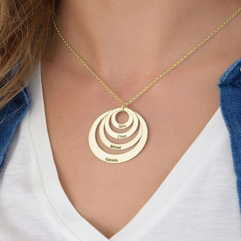 Four Open Circles Necklace with Engraving in Gold Plating - 4
