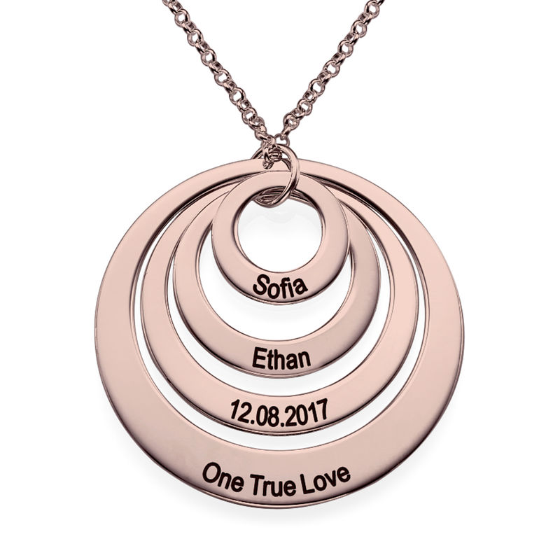 Four Open Circles Necklace with Engraving in Rose Gold Plating - 1 product photo