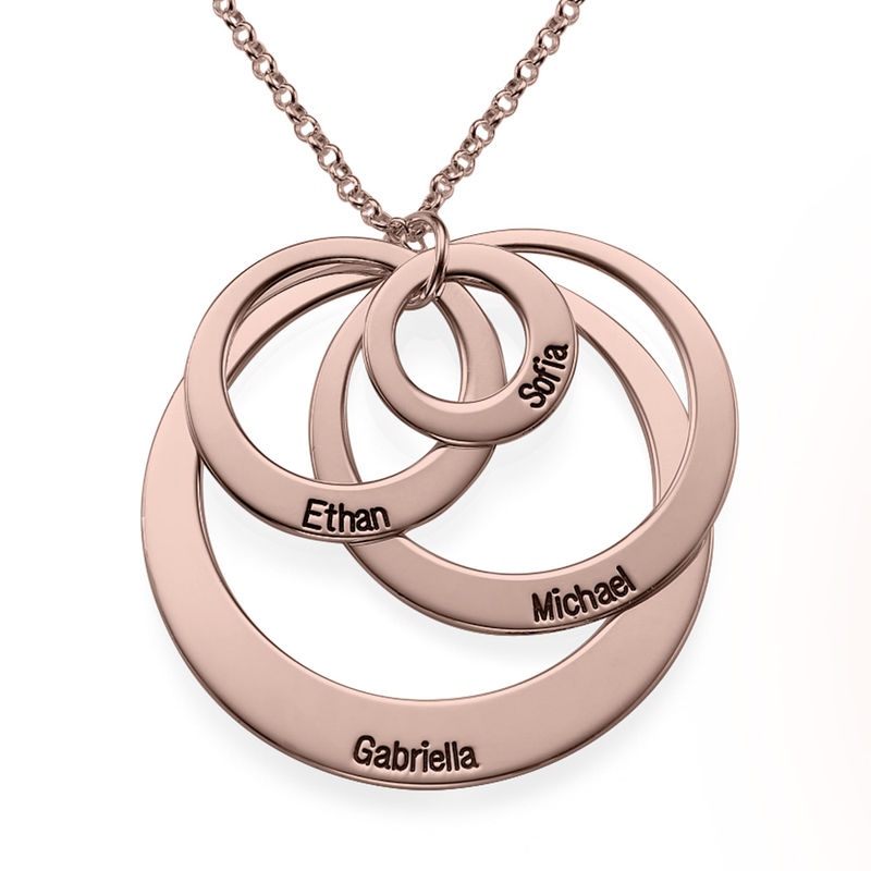 Four Open Circles Necklace with Engraving in Rose Gold Plating - 2 product photo