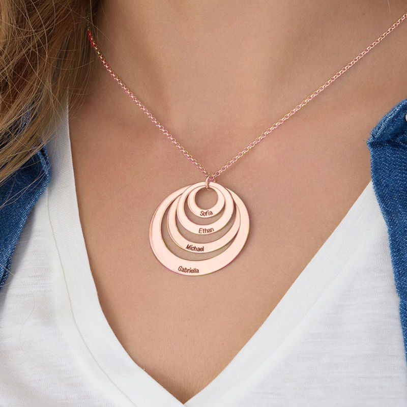 Four Open Circles Necklace with Engraving in Rose Gold Plating - 4 product photo