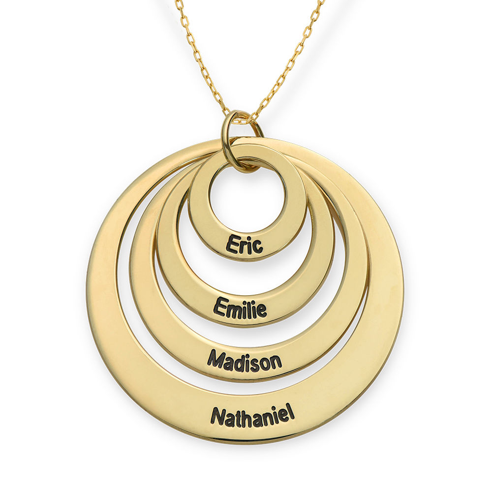 Four Open Circles Necklace with Engraving in 10K Yellow Gold