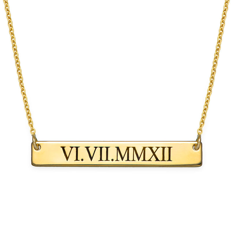Roman Numeral Bar Necklace with Gold Plating