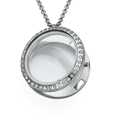 Silver Round Locket with Crystals - 1