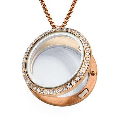 Round Locket in Rose Gold Plating with Crystals - 1