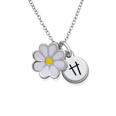 Enamel Flower Necklace for Kids with Initial Charm