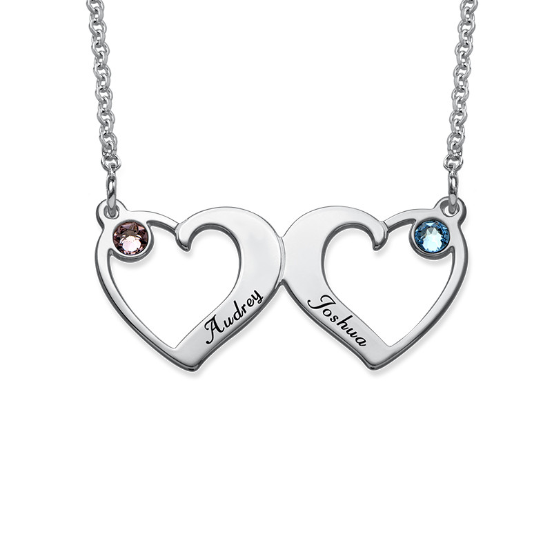Side By Side Hearts Necklace with Birthstones