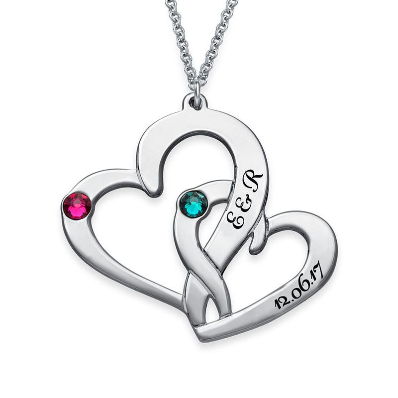 Engraved Two Heart Necklace in Sterling Silver - 1