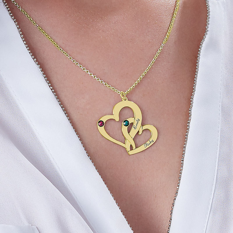 Engraved Two Heart Necklace with Gold Plating - 3