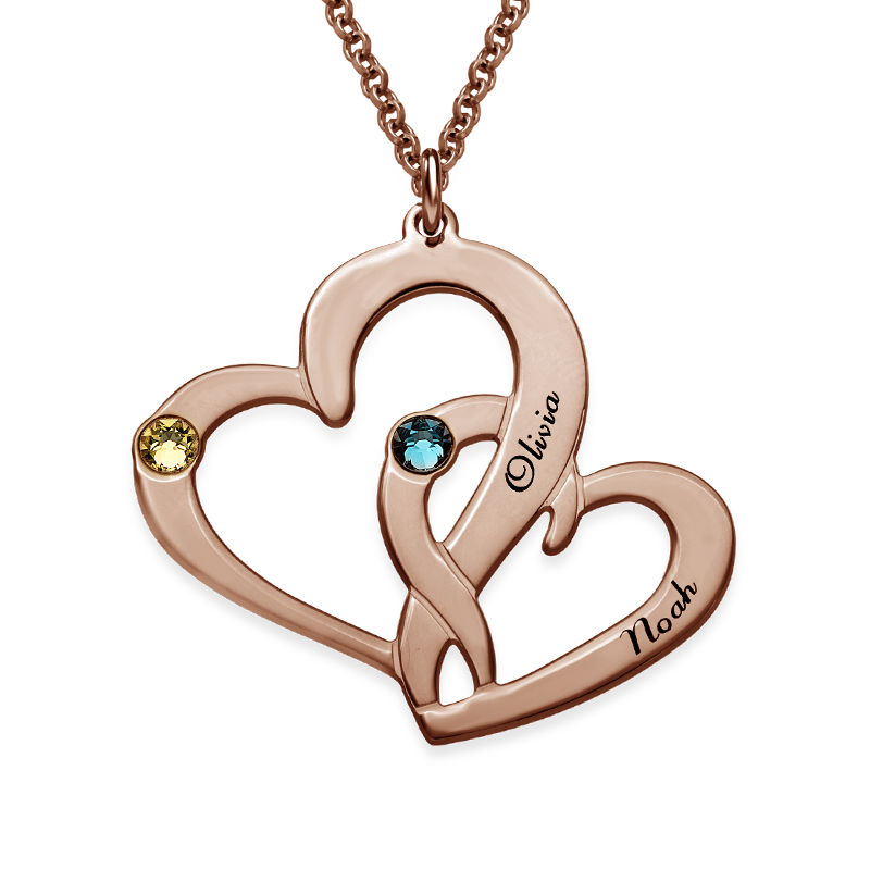 Engraved Two Heart Necklace with Rose Gold Plating product photo