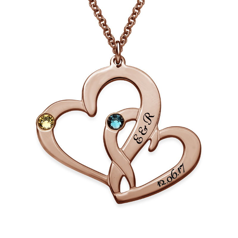 Engraved Two Heart Necklace with Rose Gold Plating - 1 product photo