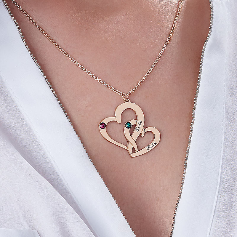 Engraved Two Heart Necklace with Rose Gold Plating - 3 product photo