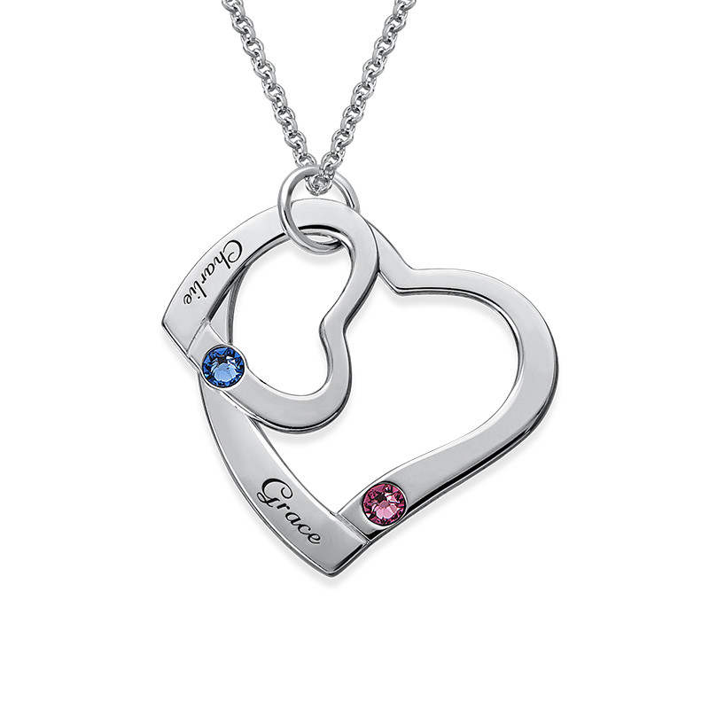 Floating Heart in Heart Necklace with Birthstones - 1