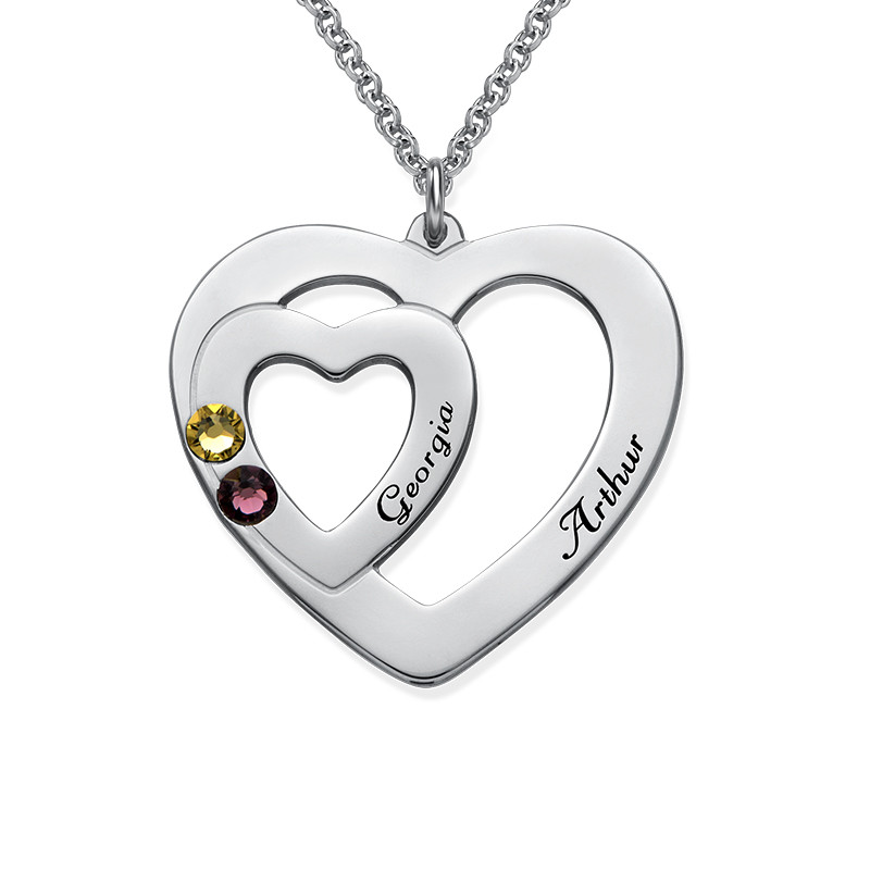 Double Heart Necklace with Birthstones
