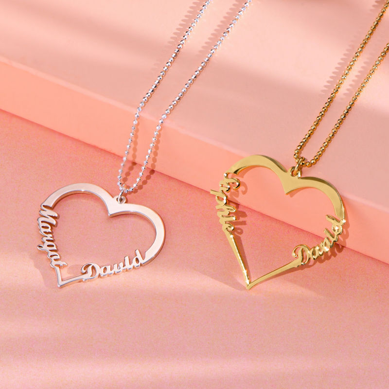 Contour Heart Pendant Necklace with Two Names in Premium Silver - 1 product photo