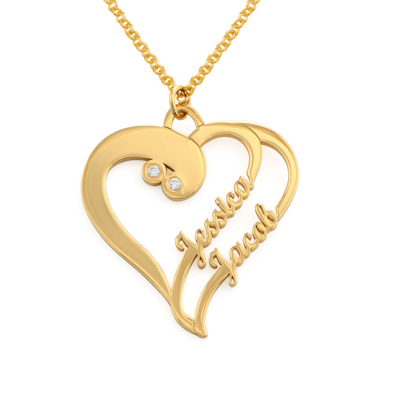 Two Hearts Forever One Necklace with Diamond in Gold Plating