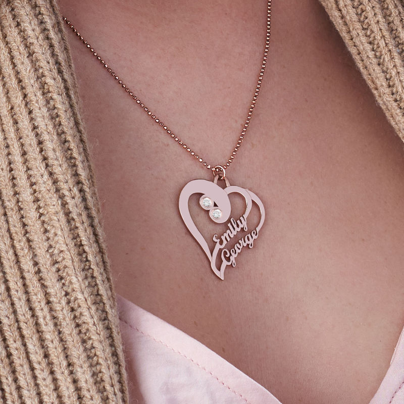 Two Hearts Forever One Necklace with Diamond in Rose Gold Plating - 2