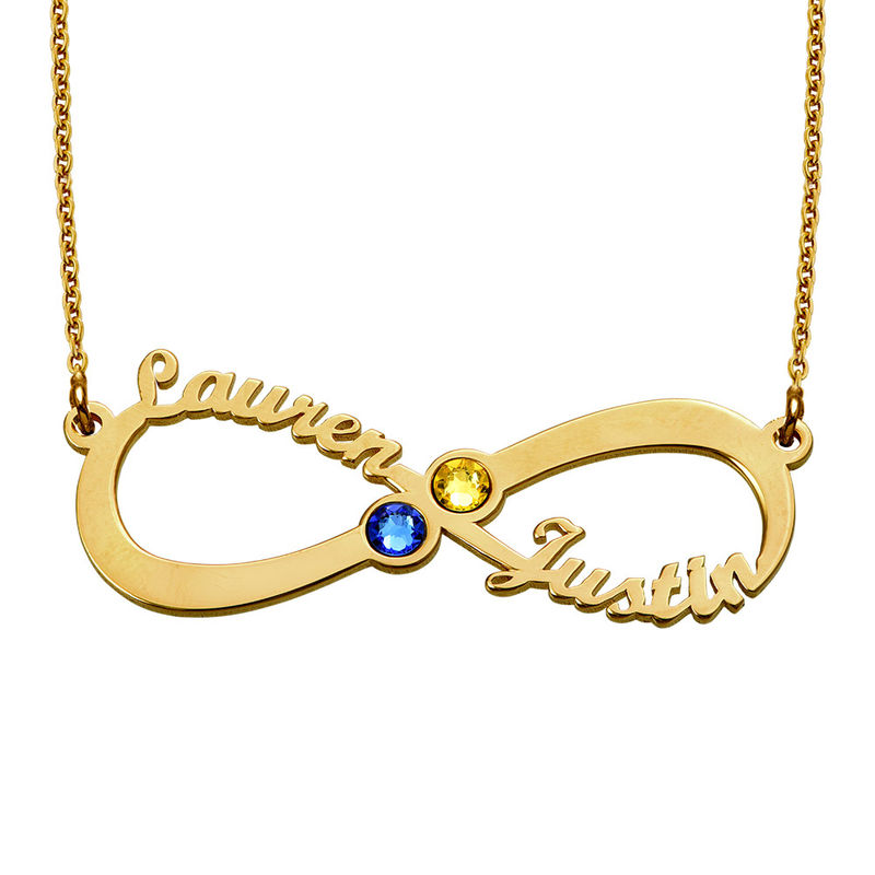 Infinity Name Necklace with Birthstones  - Gold Plated