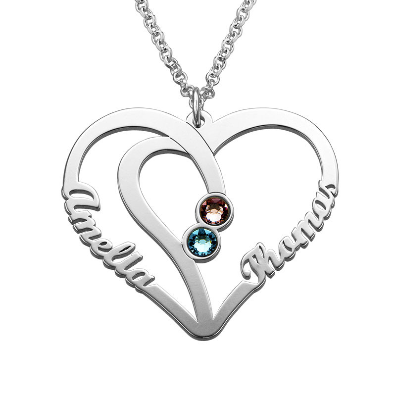 Couples Birthstone Necklace in Silver - Yours Truly Collection