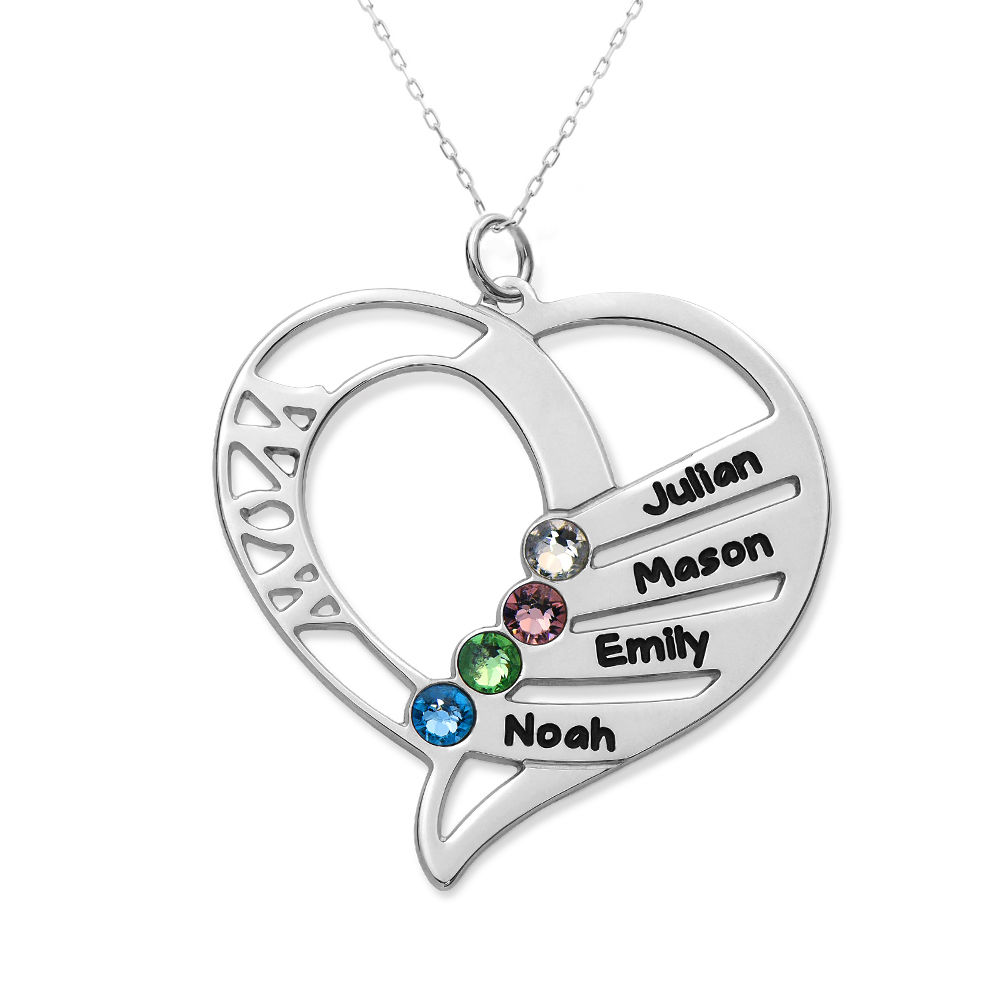 Engraved Mom Birthstone Necklace in 10K White Gold