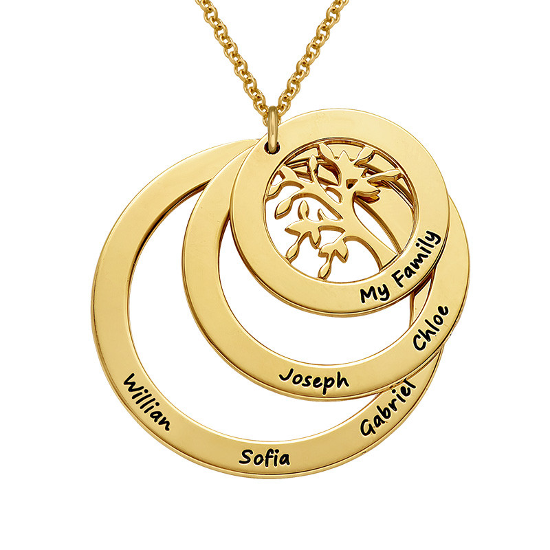 Gold Plated Family Circle Necklace with Hanging Family Tree - 1