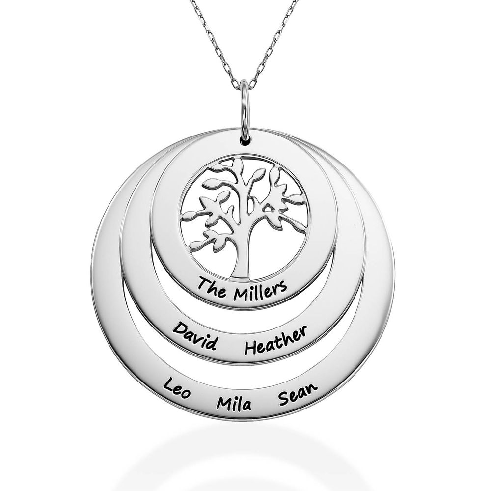 Family Circle Necklace with Hanging Family Tree in 10k White Gold