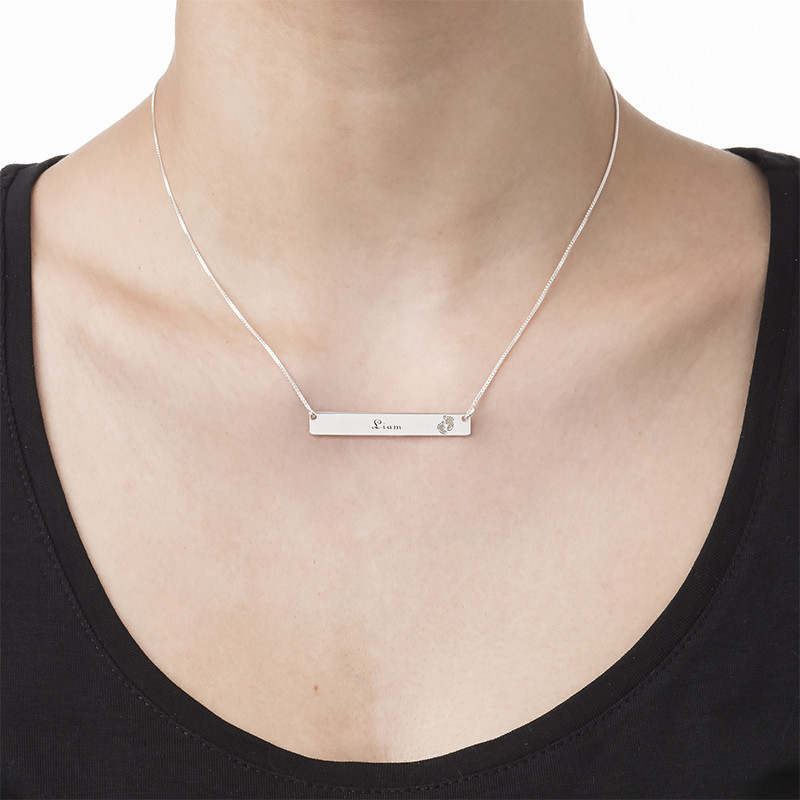 Footprint Bar Necklace with Engraving - 2