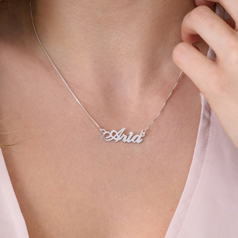 Small Sterling Silver Classic Name Necklace with Diamond - 2 product photo