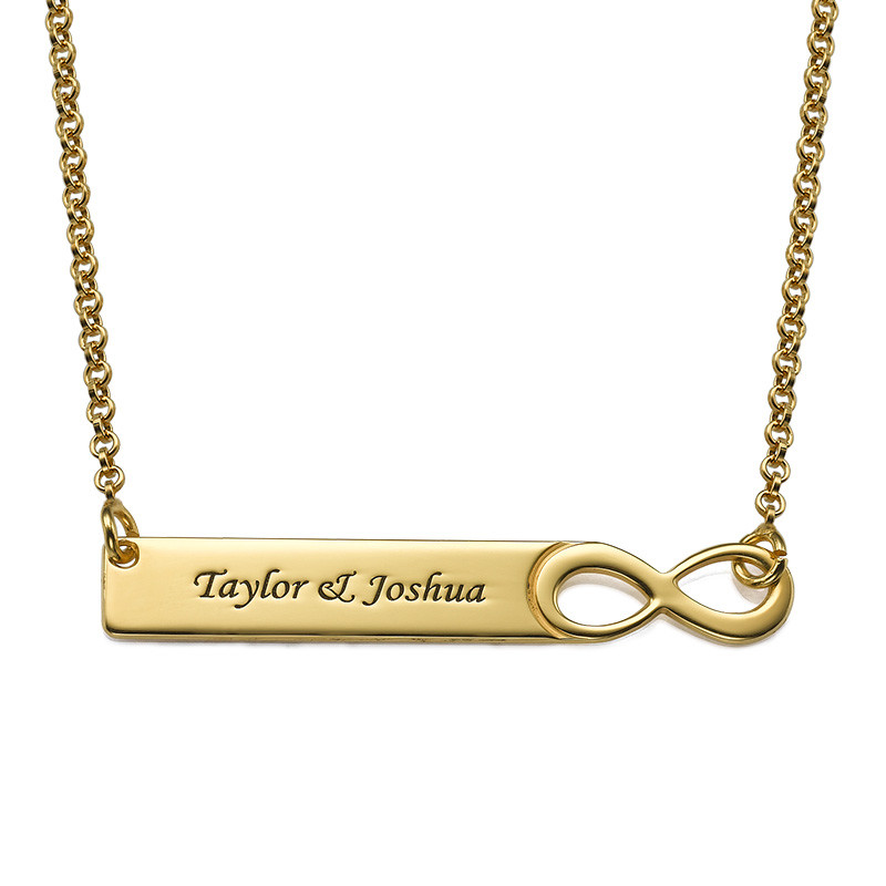 Infinity Bar Necklace with Engraving - 18K Gold Plated