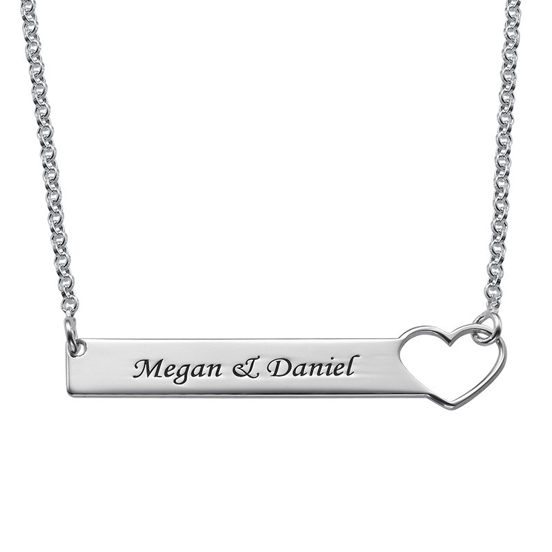 Heart Bar Necklace with Engraving - Sterling Silver